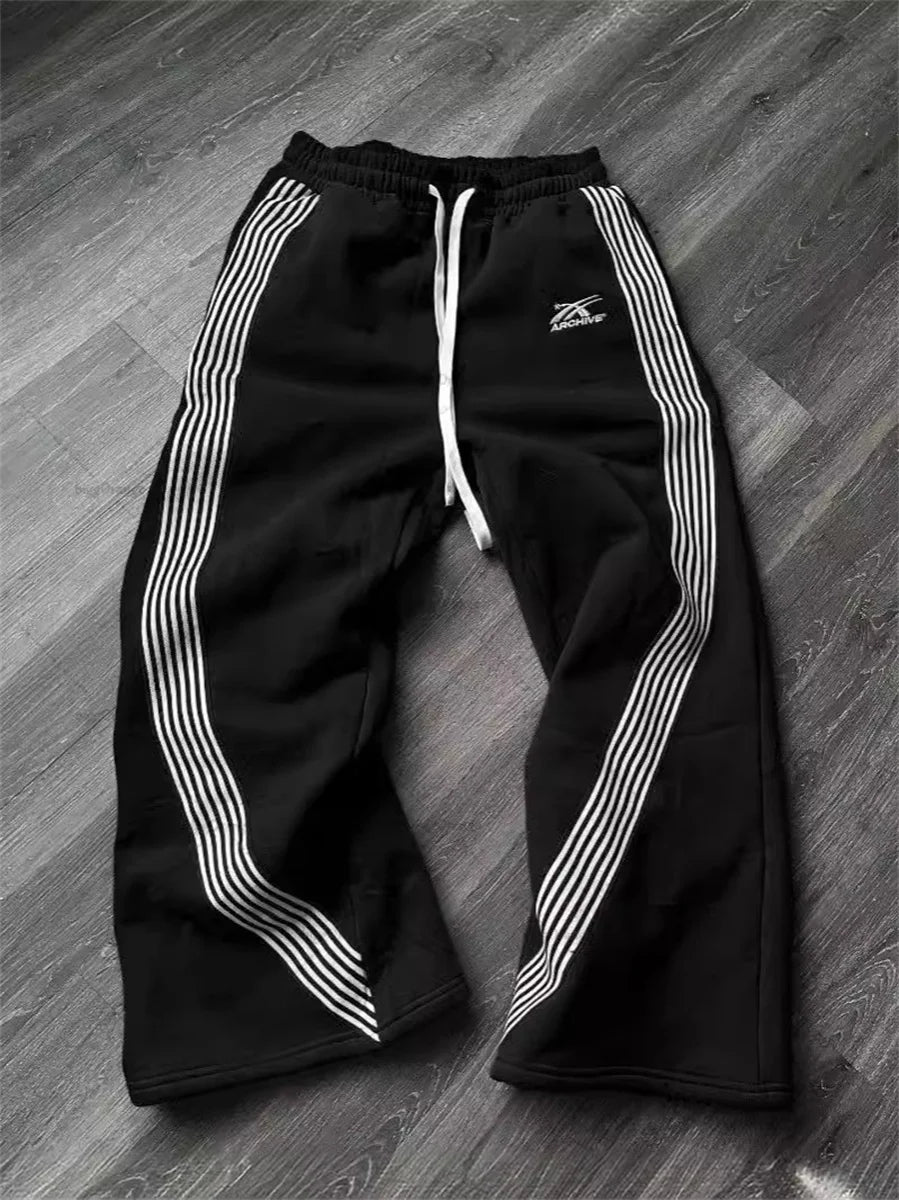 Casual Loose Straight Leg Pants Striped