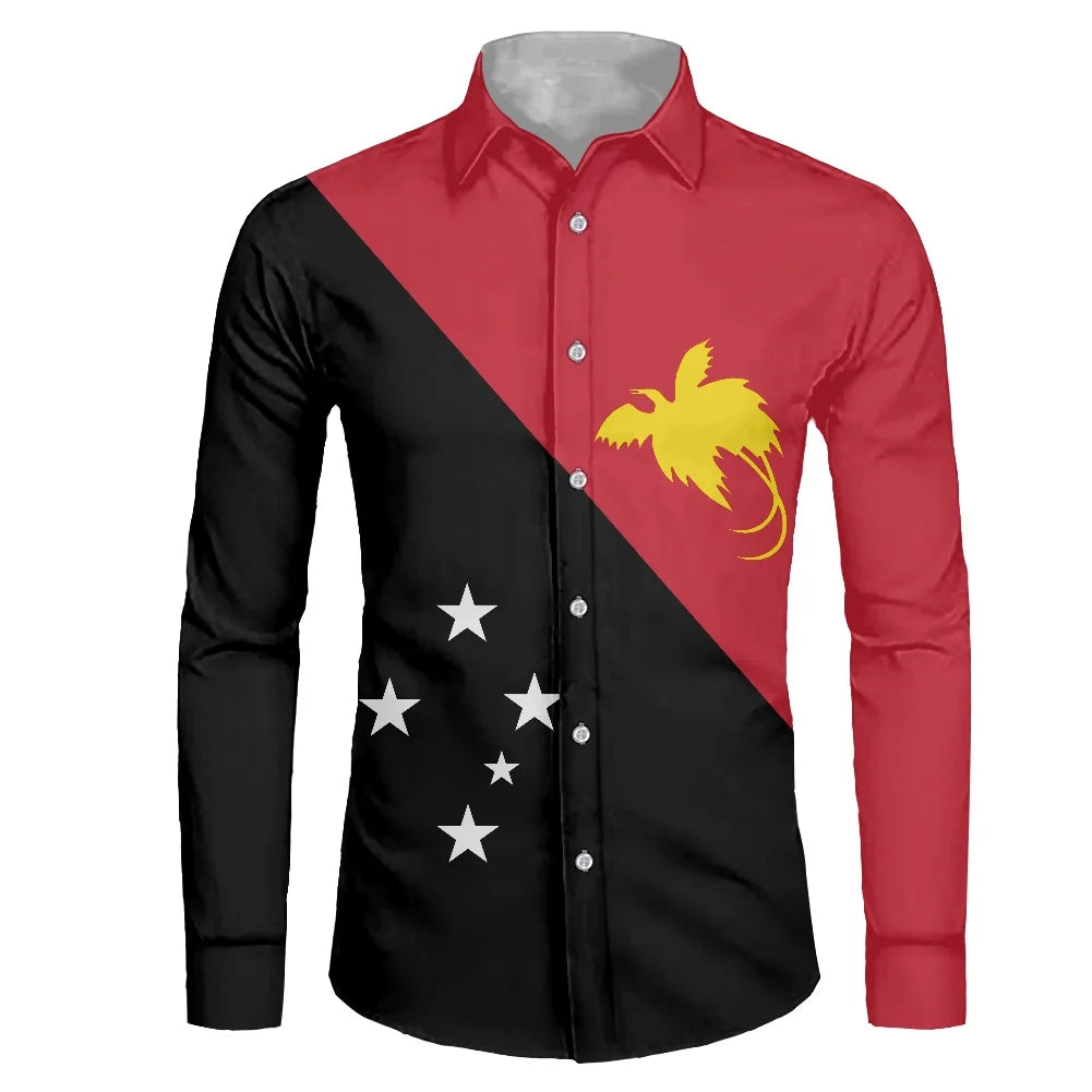 Long Sleeve Shirts for Men Casual Papua New Guinea Flag Pattern Shirt Mens Clothing Customized Plus Size Button up Gym Shirts