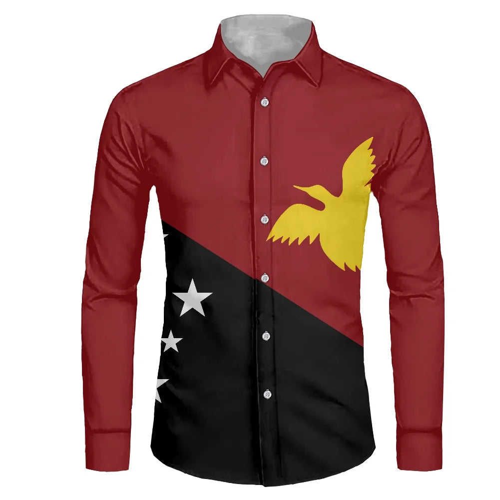 Long Sleeve Shirts for Men Casual Papua New Guinea Flag Pattern Shirt Mens Clothing Customized Plus Size Button up Gym Shirts