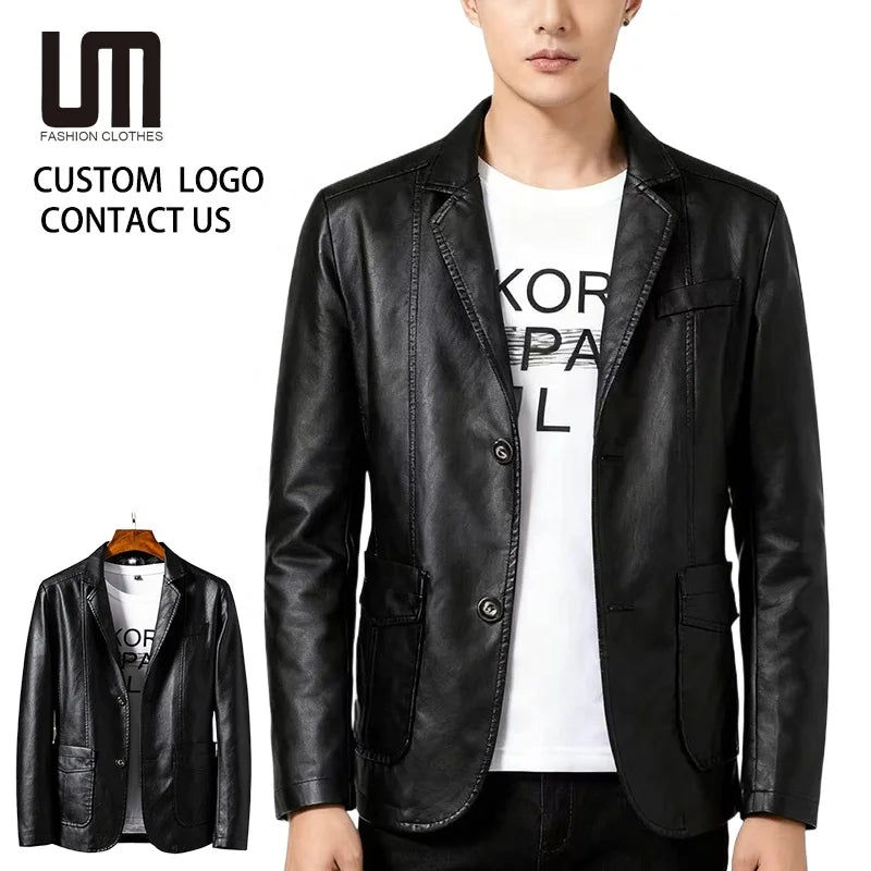 Custom Logo Wholesale Korean Fashion Autumn Mens Clothing Casual PU Leather Slim Motorcycle Coats Plus Size Jackets