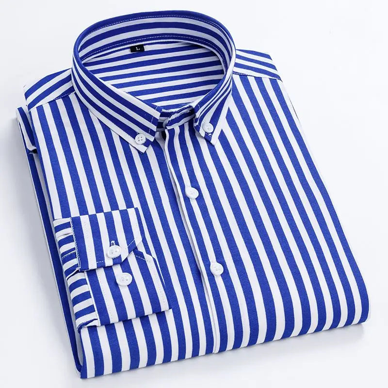 Shirts For Men Striped Blue Long Sleeve Man Shirt Business Cotton Cheap Things With Vintage Collar Sale Button Up Slim Fit