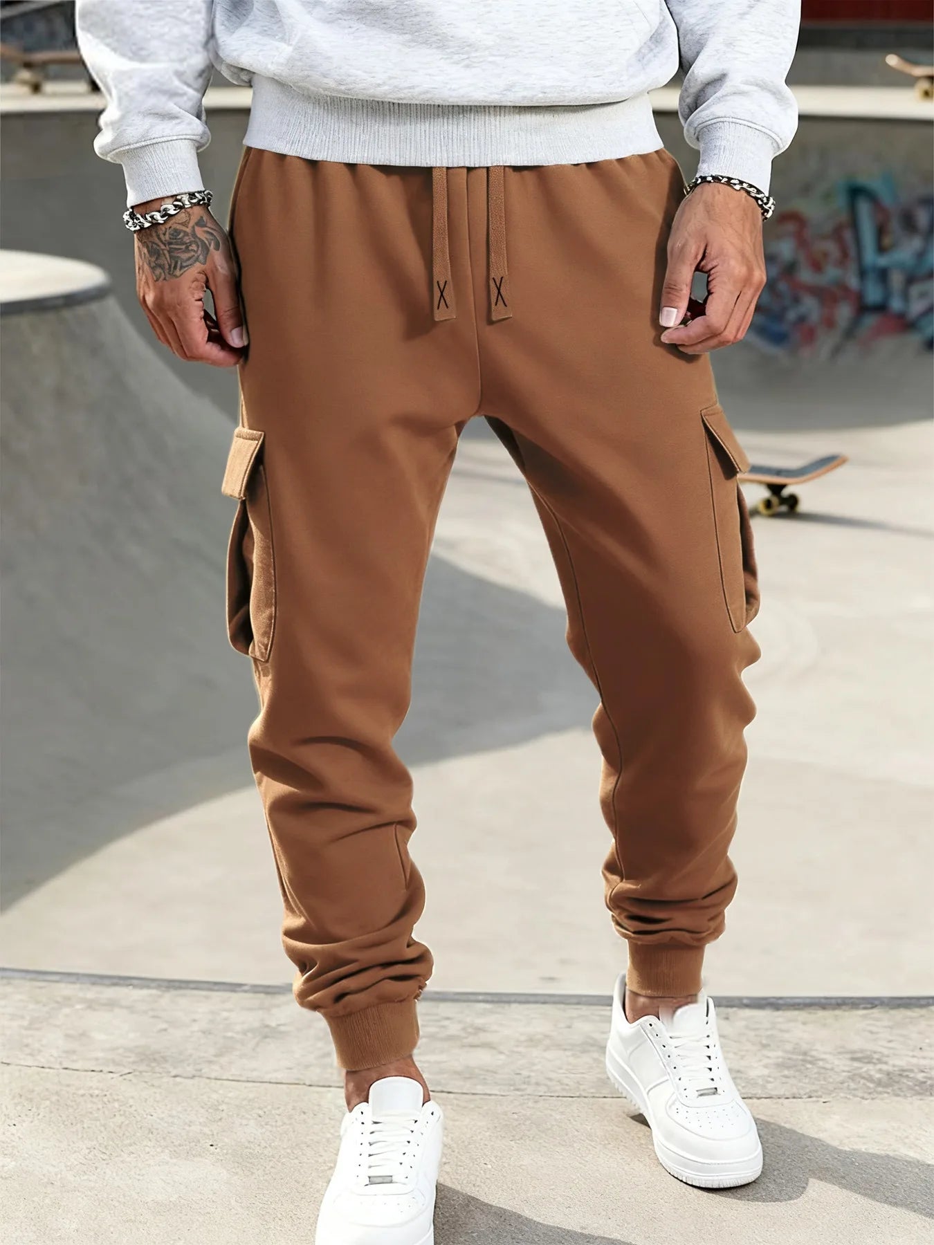 Mens Casual Pants Spring Autumn Sweatpants Drawstring Solid Color Workout Long Pants Fashion Gym Trousers with Pockets