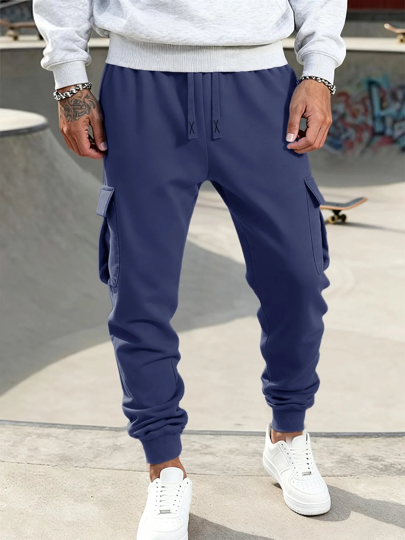 Mens Casual Pants Spring Autumn Sweatpants Drawstring Solid Color Workout Long Pants Fashion Gym Trousers with Pockets