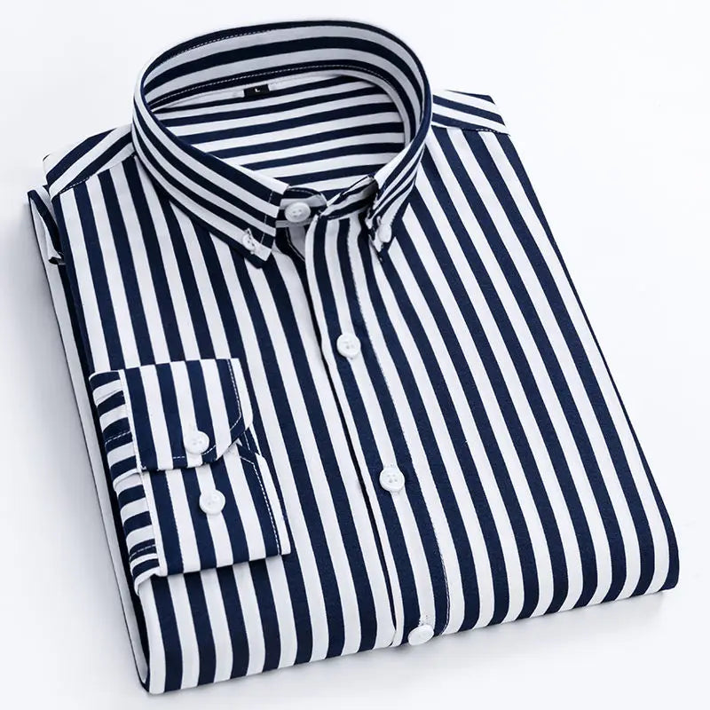 Shirts For Men Striped Blue Long Sleeve Man Shirt Business Cotton Cheap Things With Vintage Collar Sale Button Up Slim Fit