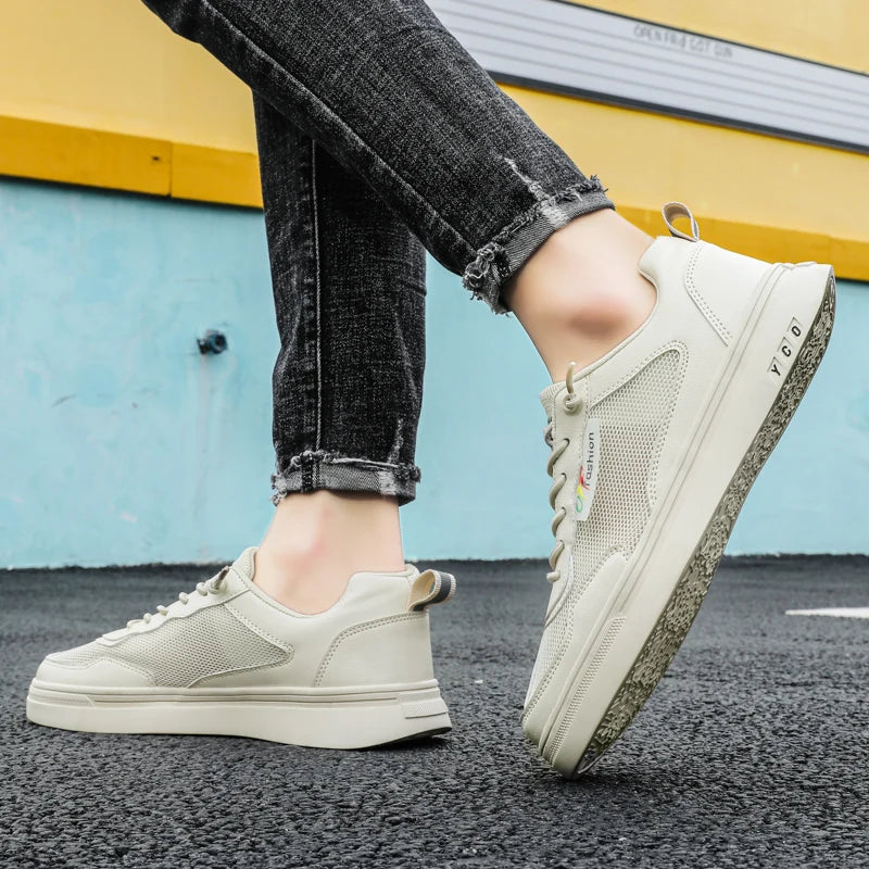 Men's Board Shoes with Breathable Soft Soles Low Heel Round Toe New Style Lace-up High-quality All-season Model Vulcanized Shoes