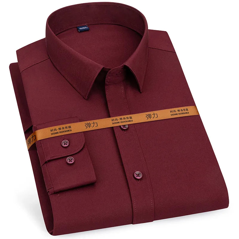 New men's dress shirt long sleeve thin free ironing business casual slim-fit fashion breathable high quality solid color