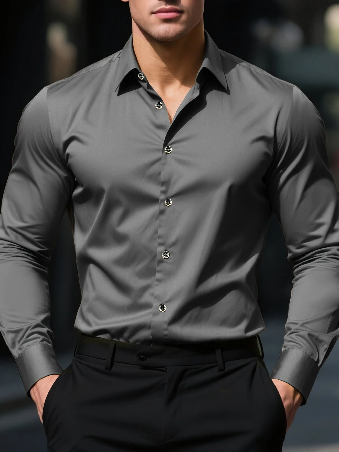 2025 Men's Shirt Brand New Solid Color Long Sleeve Smart Casual Four Season Elastic Male Business Shirts
