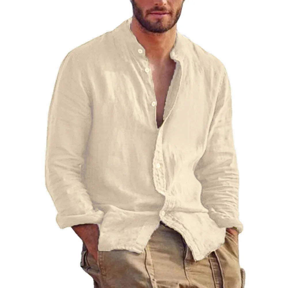 Men's Casual Cozy Shirts Fashion Solid Color Long Sleeve Shirt Versatile Daily Outdoor Wear  Thin Basic Comfortable Male Tops