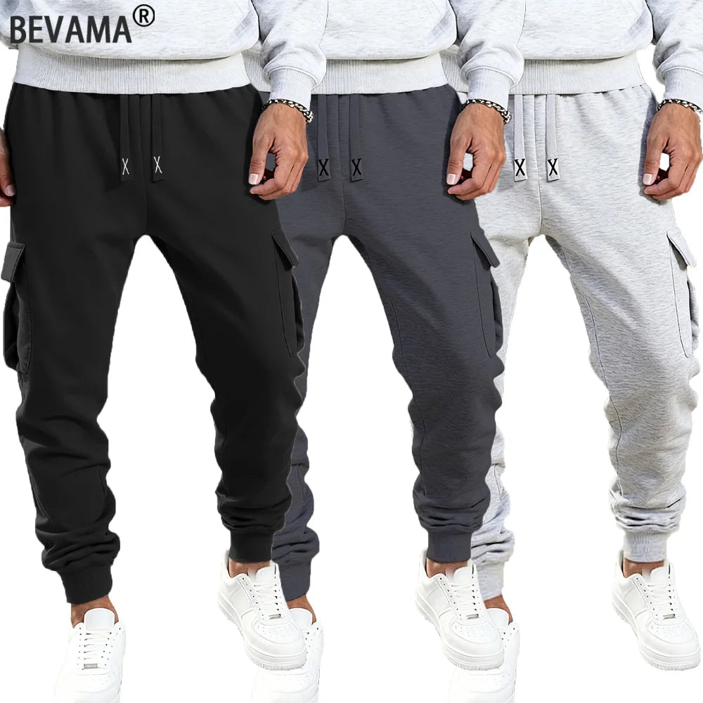 Mens Casual Pants Spring Autumn Sweatpants Drawstring Solid Color Workout Long Pants Fashion Gym Trousers with Pockets
