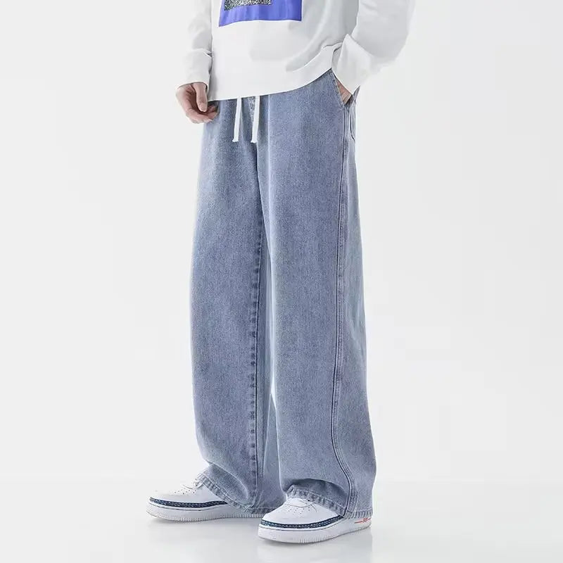 New mens Loose High Street Straight Wide-leg jean pants