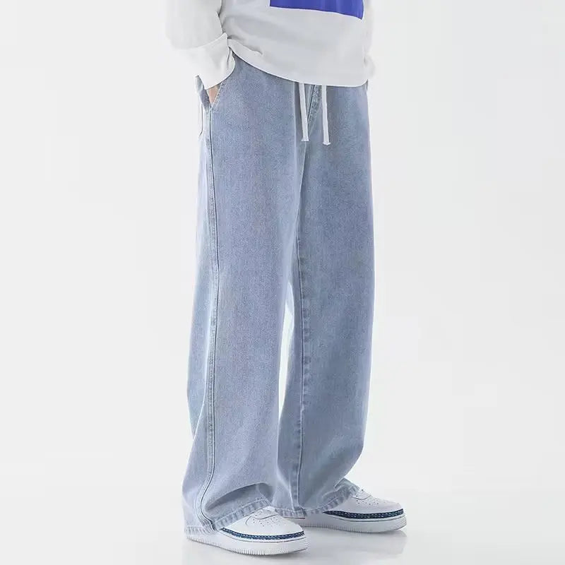 New mens Loose High Street Straight Wide-leg jean pants