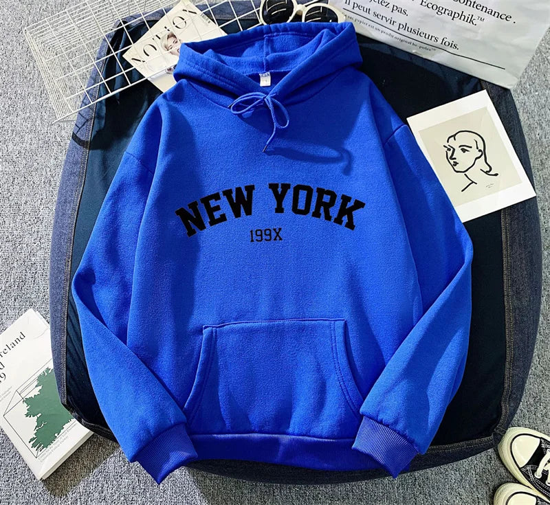 Hoodie Europe and America Sweatshirts for Women New York Letter y2k Autumn Winter Oversized Plus Velvet Casual Loose Fleece Tops