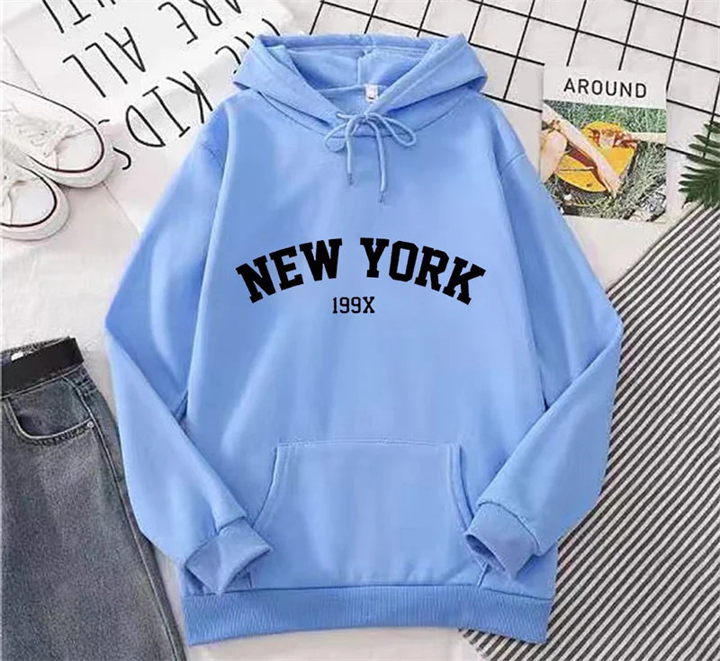 Hoodie Europe and America Sweatshirts for Women New York Letter y2k Autumn Winter Oversized Plus Velvet Casual Loose Fleece Tops