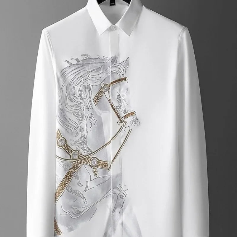Shirts for Men Long Sleeve Printed Funny with Print Man Shirt Button Up Sleeves Fashion 2025 Elegant Hipster High Quality Luxury