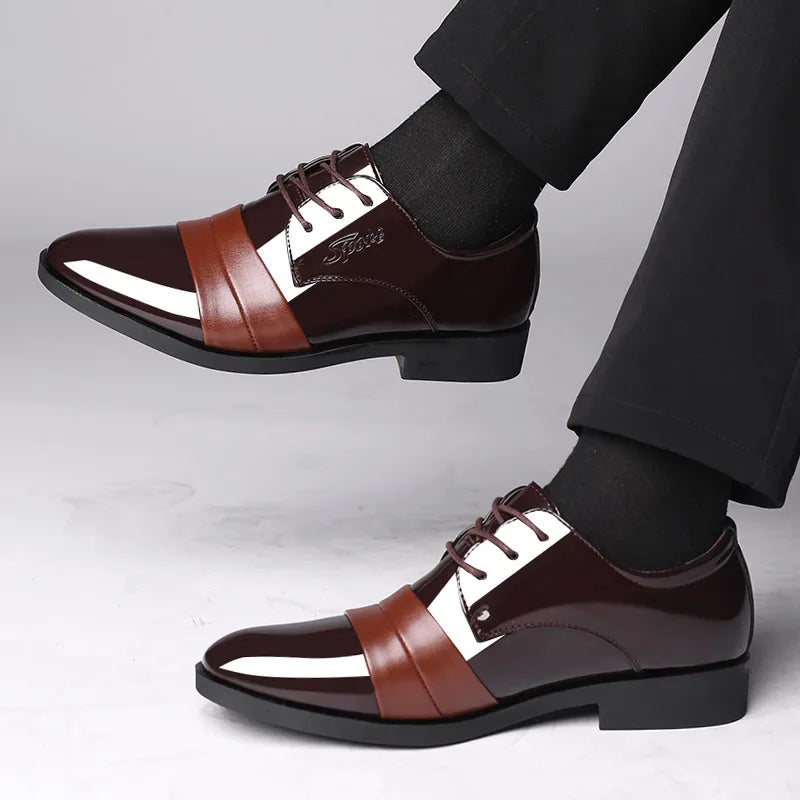 Social Shoe for Men Casual Business Patent Leather Dress Shoes Man Bright Upper Pointed Toe 2025 Trend Office Suit Footwear New