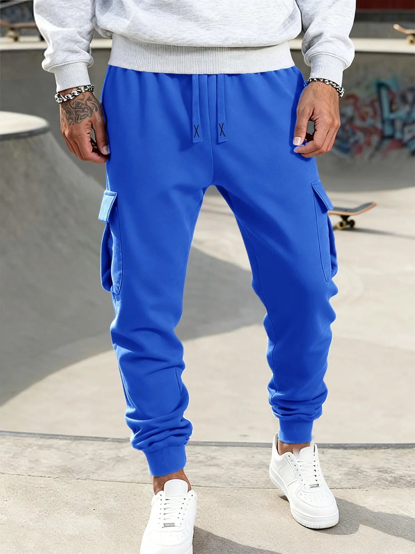Mens Casual Pants Spring Autumn Sweatpants Drawstring Solid Color Workout Long Pants Fashion Gym Trousers with Pockets